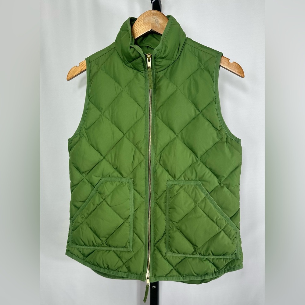 J. Crew Olive Green Quilted Down Puffer Vest Size XS
